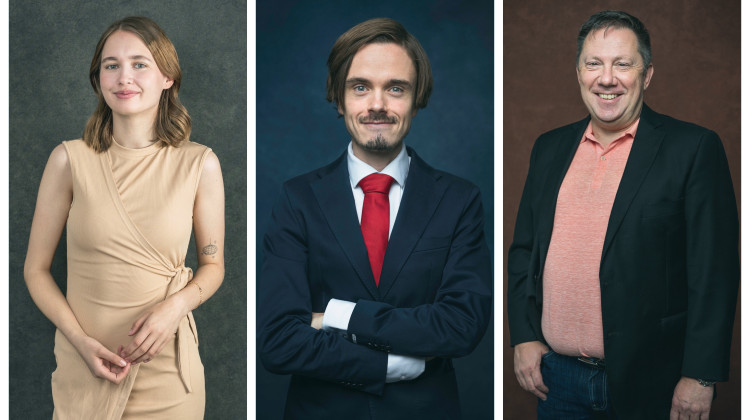 Portrett av Emilie ovnerud, herman ekle lund og rune fortun, satt sammen som collage