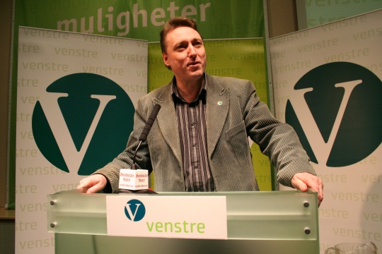 Inge Solli på talerstolen. Fra Venstres Landsmøte 2008